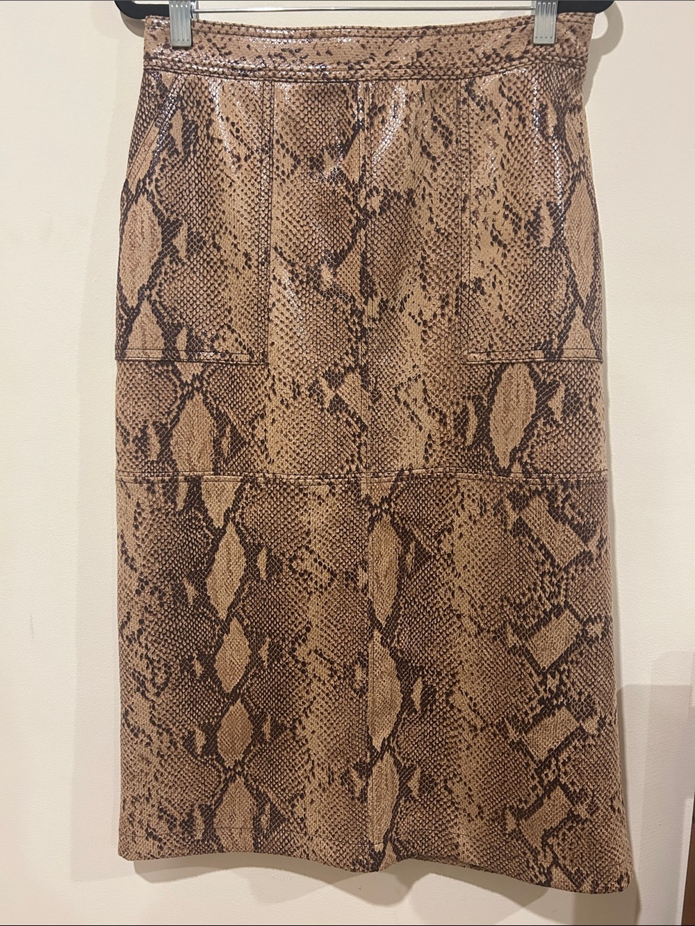 Anthropologie Brown Snake-Print Midi Pencil Skirt